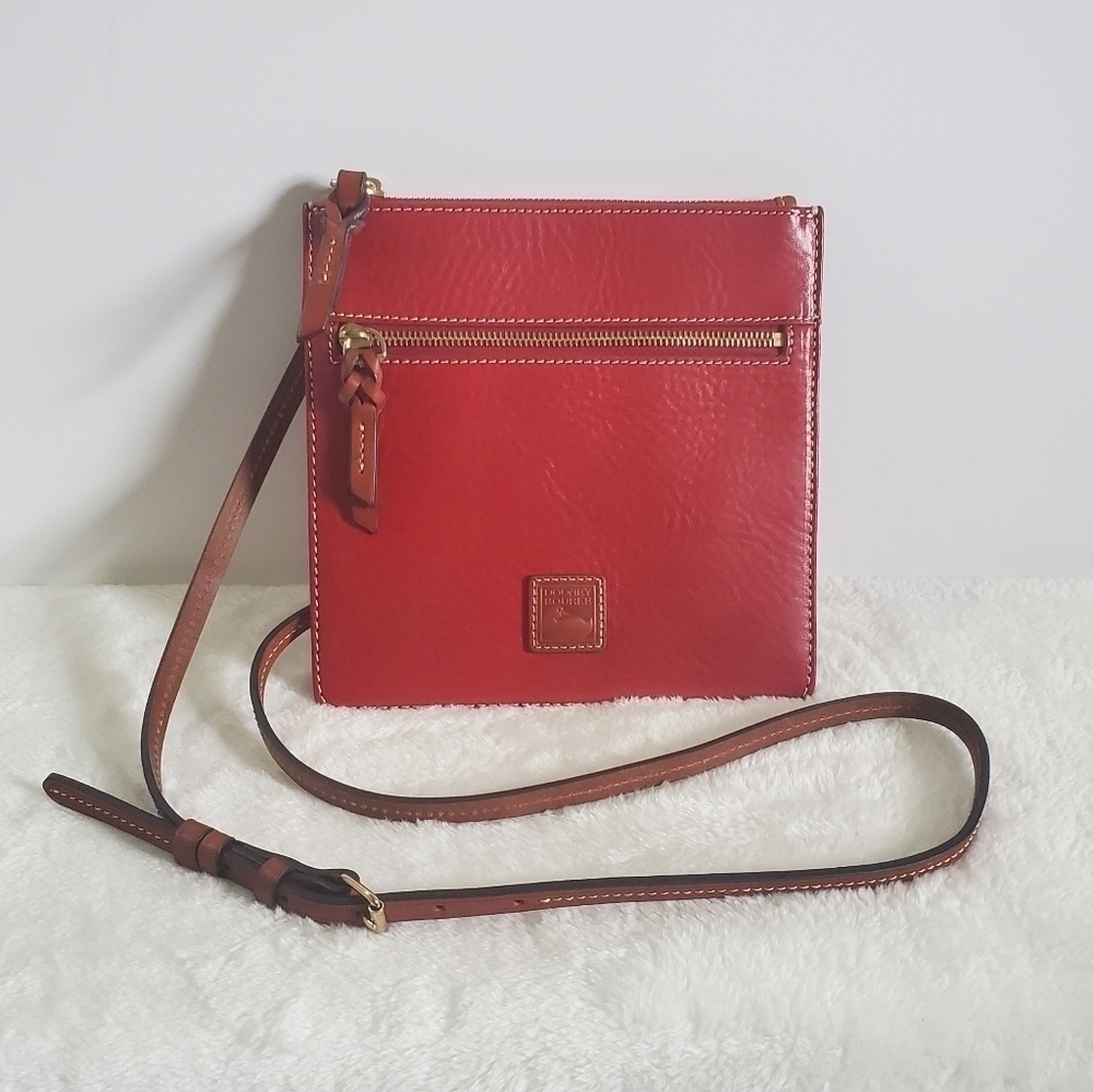 Dooney & Bourke Deep Red Leather Slim Square Messenger Crossbody Bag Purse